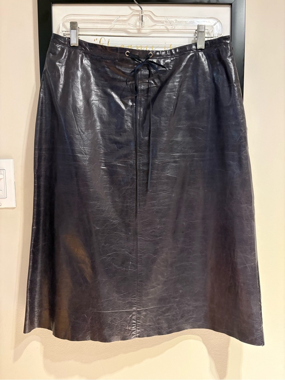 Banana Republic Vintage Blue Leather Midi Skirt Tie Front A-Line - Size 8